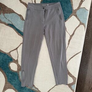 L LONG | Betabrand Skinny Ankle Zipper Pocket Gray Striped Business Trouser Pant